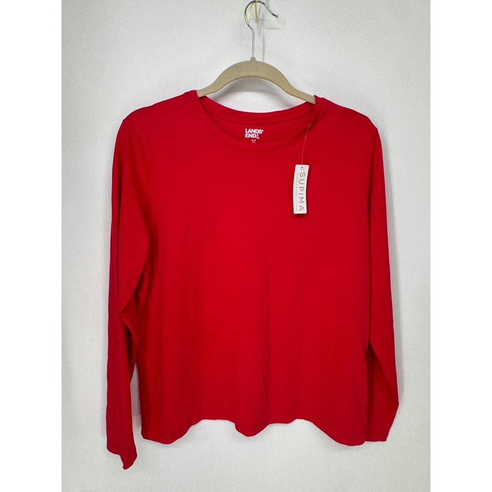 Lands' End Tee Women MP Red NWT Supima Cotton Long Sleeve Crewneck
